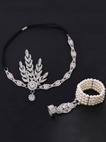 Faschingskostüm 1920er Jahre Great Gatsby Kostümzubehör Perlen Schmuck Set Vintage Schwarz Stirnband Set