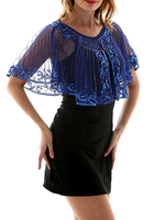 Faschingskostüm 1920er Jahre große Gatsby Cape Flapper Kleid Poncho blau Pailletten schiere Frauen Retron Zubehör Karneval Kostüm