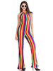 Faschingskostüm 1970er Jahre Kostüm rückenfrei Regenbogen Overall Hippies Faschingskostüm rot Retro Kostüme Karneval Kostüm
