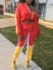 Faschingskostüm 1970er Jahre Retro Kostüme Frauen Rot Langarm Jacke Hose Trainingsanzug