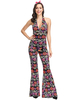 Faschingskostüm 1970er Jahre Starflower Hippie Kostüm Frauen Retro Kostüme Schwarz Print Jumpsuit Kopfbedeckung Hippies Faschingskostüm
