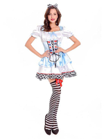 Faschingskostüm 2021 Alice im Wunderland kostüm mit Light Blue Polyester Set poly / baumwollmischung für Mardi Gras und Damen Alice in Wonderland Karneval Kostüm