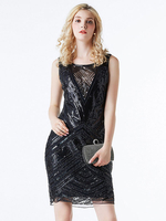 Faschingskostüm 20er Jahre Kleid Charleston Kleid für Damen Polyester mit Pailletten Vintage Kleid Karneval Kostüm