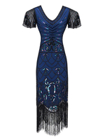 Faschingskostüm 20er Jahre Kleid Charleston Kleid für Damen Polyester mit Pailletten Vintage Kleid Karneval Kostüm