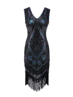 Faschingskostüm 20er Jahre Kleid Charleston Kleid für Damen Polyester Vintage Kleid Karneval Kostüm