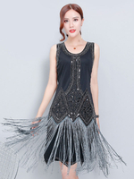 Faschingskostüm 20er Jahre Kleid Charleston Kleid Polyester mit Fransen Vintage Kleid Karneval Kostüm