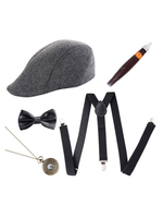 Faschingskostüm Accessoires Herren fünfteiliges Set Baskenmütze Zigarrenfliege Cosplay Kostümzubehör