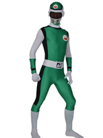 Faschingskostüm Attraktiver Elastan Power Rangers Zentai mit Farbblock in Grün