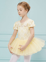 Faschingskostüm Ballett Tanz Kostüme Gelb V-Ausschnitt Kurzarm Slim Fit Ballerina Tutu Kleid Für Kinder Karneval Kostüm