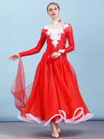Faschingskostüm Ballroom Dance Kostüm Kleider Choker Langarm Perlen Applique Training Performance Tanzen tragen Karneval Kostüm Karneval Kostüm