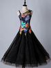 Faschingskostüm Ballroom Dance Kostüm Kleider Floral Schwarz Frauen Langarm Organza Praxis Tanzen Kostüm Karneval Kostüm