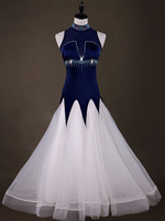 Faschingskostüm Ballroom Dance Kostüm Kleider Frauen Langarm Organza Deep Blue Praxis Tanzen Kostüm Karneval Kostüm
