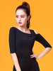 Faschingskostüm Ballroom Dance Kostüm Schwarz Top Halbe Hülse Kalte Schulter T-shirt Training Tanzen Kleidung Karneval Kostüm