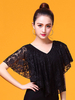 Faschingskostüm Ballroom Dance Kostüm Spitze Poncho Top Schwarz Frauen V-Ausschnitt Training Tanzen Kleidung Karneval Kostüm