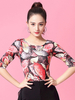 Faschingskostüm Ballroom Dance Kostüme erröten Rosa Frauen Blattmuster Rayon Ballroom Dancer Top Print Dance Wear Karneval Kostüm Karneval Kostüm