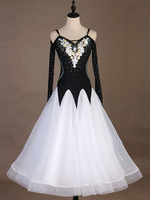 Faschingskostüm Ballroom Dance Kostüme Weiß Frauen Tüll Verstellbare Träger Kleid Perle Gestickte Dance Wear Karneval Kostüm Karneval Kostüm