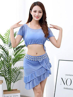 Faschingskostüm Bauchtanz Kostüme Baby Blue Ruffle Unregelmäßige Bauchtanz Wear für Frauen Karneval Kostüm Karneval Kostüm