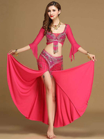 Faschingskostüm Bauchtanz Kostüme Frauen Rose Red Perlen High Slit Bauchtanz Performance Kostüm Karneval Kostüm Karneval Kostüm