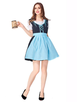 Faschingskostüm Bier Mädchen Kostüm Dark Navy Bow Ruffle Schürze Polyester Bier Mädchen Urlaub Kostüme Oktoberfest Kostüme Karneval Kostüm