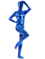 Faschingskostüm Blau glänzend metallisch Zentai Anzüge für Frauen