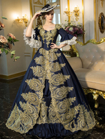 Faschingskostüm Blau Retro Kostüm Rokoko bestickte Bell Ärmel schnüren Renaissance Kleid Tunika