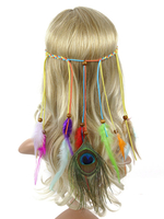 Faschingskostüm Boho Headpieces Pfauenfedern geflochten Hippie Stirnband Sommer Strand Frauen Haarschmuck Karneval Kostüm Karneval Kostüm