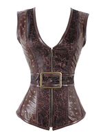 Faschingskostüm Braunes Steampunk Korsett Metallschnalle Öse Vintage Kostüm für Damen Karneval Kostüm