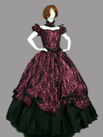 Faschingskostüm Burgunder Retro Kostüme Damen Jacquard Bogen Rüsche Marie Antoinette Kostüm Vintage 18. Jahrhundert Kostüm Karneval Kostüm
