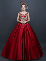 Faschingskostüm Burgunder Vintage Kostüm Victorian Prinzessin ärmelloses Kleid schicke Satin Ballkleid