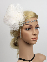 Faschingskostüm Charleston Kleid 1920er Jahre große Gatsby Feder Kopfschmuck Flapper Stirnband weiße Frauen Vintage Kostüm Zubehör Karneval Kostüm