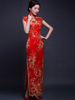 Faschingskostüm Chinesische Karneval Kostüm Damen Kurzarm Schlüsselloch Floral Print Schlitz lange Cheongsam Spitzenkleid Karneval Kostüm