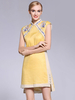 Faschingskostüm Chinesische qipao kleider cheongsam gelb bestickte eine linie kurze frauen halloween kostüm Karneval Kostüm