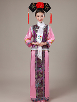 Faschingskostüm chinesisches Kostüm Mahagoni Satin Farbblock langes Kleid mit Weste für Frauen