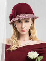 Faschingskostüm Cloche Hat Plaid Vintage Headpieces Royal Filzhut Frauen Retro Haarschmuck Karneval Kostüm Karneval Kostüm