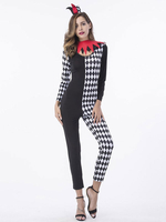 Faschingskostüm Clown Kostüm Karneval Kostüm Damen Schwarz Kariertes Jumpsuit Outfit Karneval Kostüm