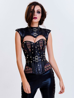 Faschingskostüm Corsage aus Polyester mit Nieten und metallischen Optik in Schwarz