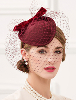 Faschingskostüm Damen Retro-Fascinator Wolle Burgund Bowknot Schleier Flapper Kopfstück