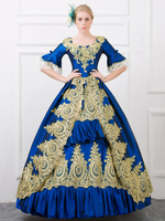 Faschingskostüm Damen Retro Kostüm blau Rokoko Satin Glocke halbe Ärmel Prinzessin Kostüm