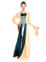 Faschingskostüm Damen Retro Kostüm gelb Lace Up Two Tone Langarm Maxi-Kleid