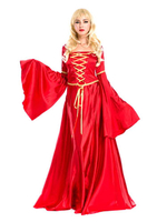 Faschingskostüm Damen Vintage Kostüm in Renaissance Style und Rot Satingewebe für Damen Kunstseide mit Kleid
