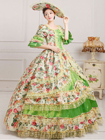 Faschingskostüm Damen Vintage Kostüm viktorianischen Ball Kleid Floral Print Kleid mit Hut
