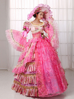 Faschingskostüm Damen Vintage Kostüm viktorianischen Ball Kleid Rosa Spitzenkleid