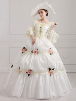 Faschingskostüm Damen Vintage Kostüm viktorianischen Kleid weiße Pageant Ballkleid mit Blumen