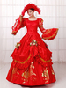 Faschingskostüm Damen Vintage viktorianischen Kostümball Kleid rotes Retro-Kleid mit Hut