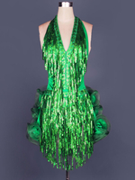 Faschingskostüm Damenkleidung für Latein-Tanz aus Organza im schicken & modischen Style für Damen mit rückenfreiem Design Latein Tänzer Polyester Performance und Kleid