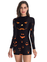 Faschingskostüm e Schwarz Damen Scary Polyester 3D Print Bodycon Urlaub Kostüme Karneval Kostüm