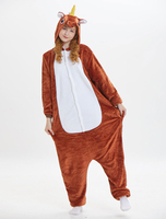 Faschingskostüm Einhorn Kigurumi Pyjamas Onesie Erwachsene Flanell Braun Lange Overalls Unisex Tier Nachtwäsche Karneval Kostüm