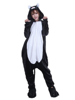 Faschingskostüm Erwachsene Tarnung Pyjamas kostüm Flanell Katze in Schwarz Flanell Overall&mit Schuhe Karneval Kostüm
