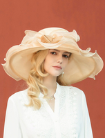 Faschingskostüm Fascinator Hat Vintage Royal Breiter Krempe Gold Organza Headpieces Retro Haarschmuck Karneval Kostüm Karneval Kostüm