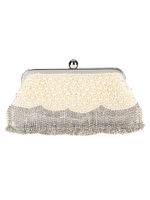 Faschingskostüm Flapper Kleid Accessoires Damen Clutch Bag Silber Fransen Strass Perle 1920er Jahre Great Gatsby Accessoire